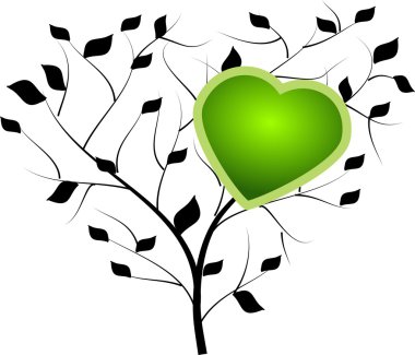 yeşil kalp ile siyah ağaç