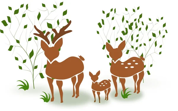Rodzina jeleni między drzewami — Zdjęcie stockowe