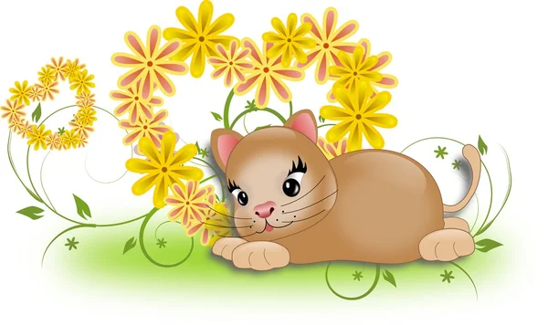 Small kitten with flower hearts — Stock Photo, Image