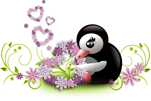 Pingüino con corazones florales — Foto de Stock