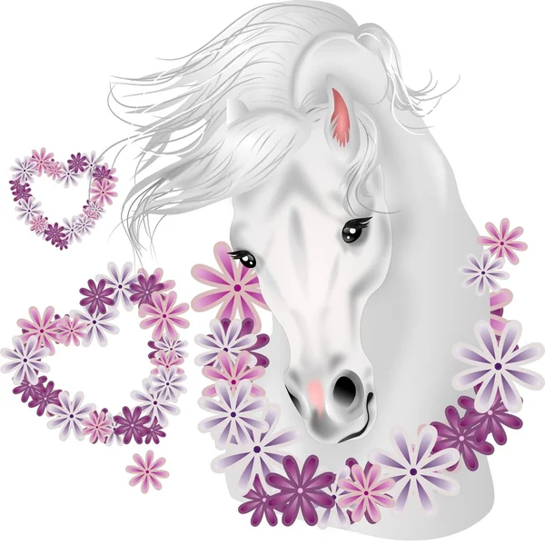 White horse with floral hearts — Stock Photo, Image