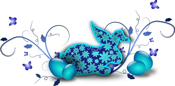 Tmavě modrý králík velikonoční dekorace — Stock fotografie