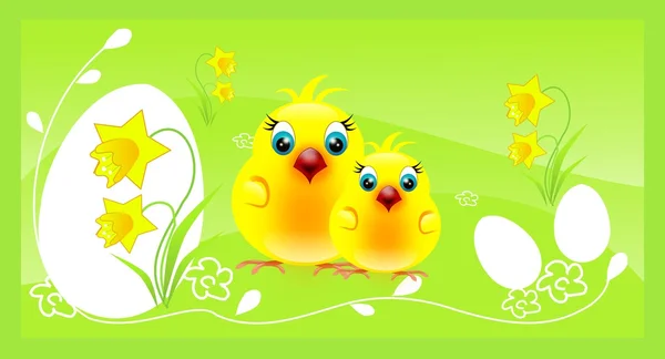 Two chickens on easter background — Stock Photo, Image