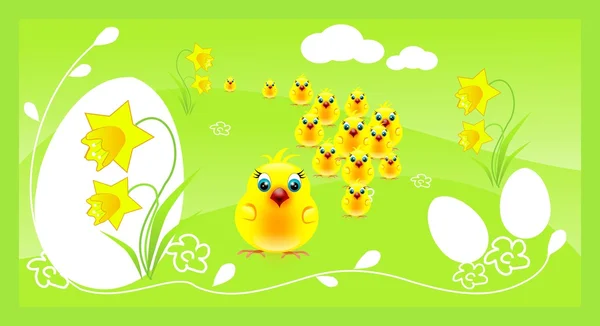 Crowd of small chicken on easter background — Stock Photo, Image