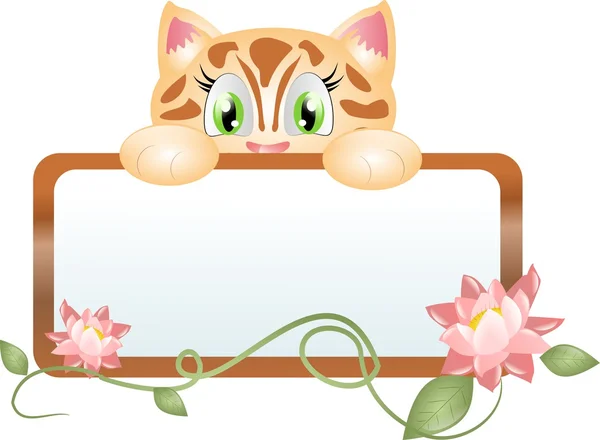 Lindo gatito con etiqueta decorada con flor —  Fotos de Stock