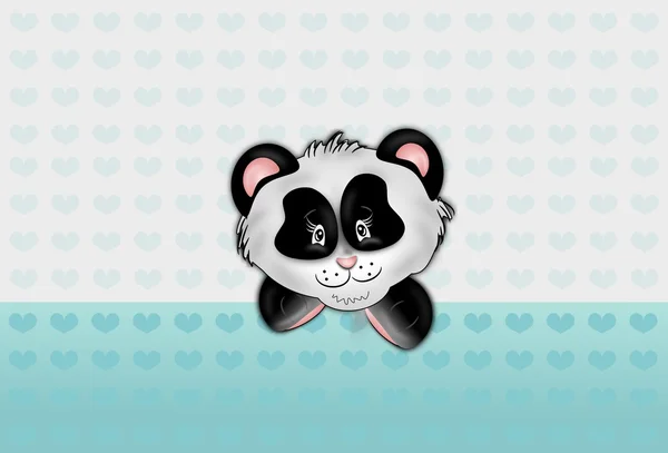 Panda con fondo de corazones azul claro —  Fotos de Stock