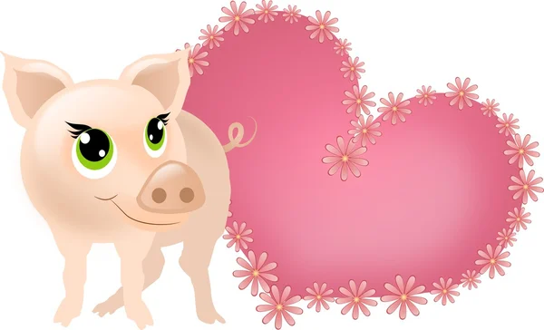 Small pig with pink heart — Stock Photo, Image