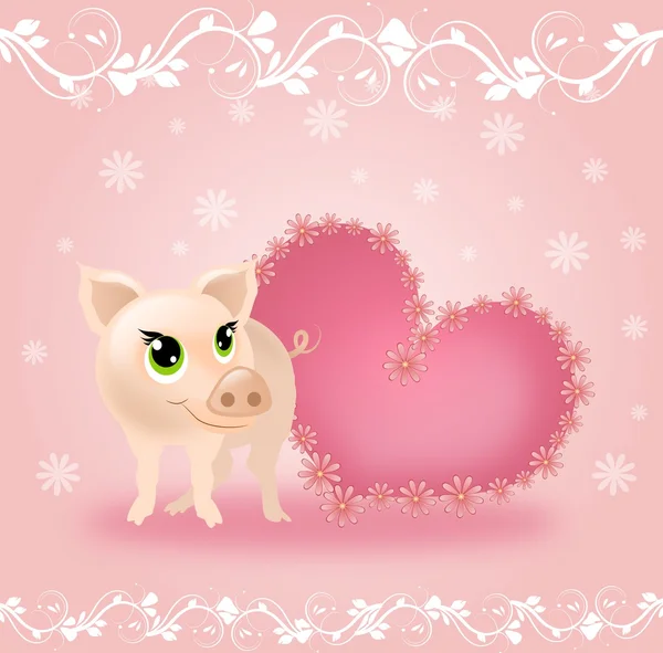 Cute pig with pink heart — Stock Photo, Image