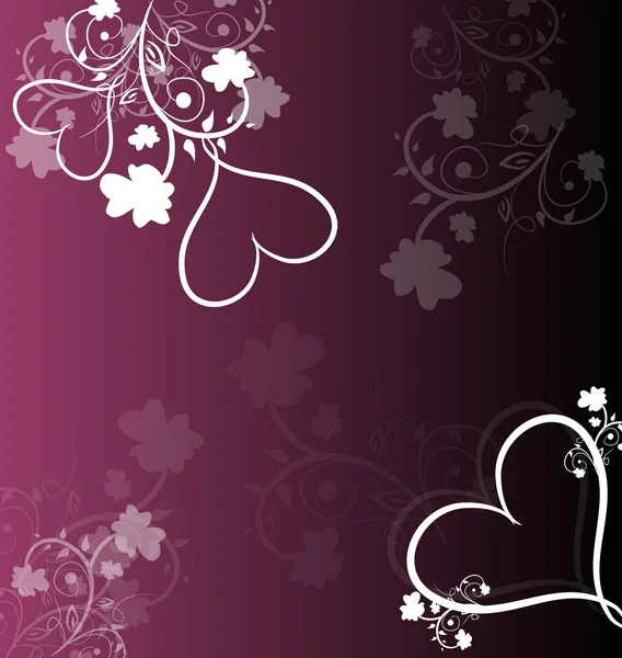 Purple background with floral ornaments and hearts — Stock Photo, Image