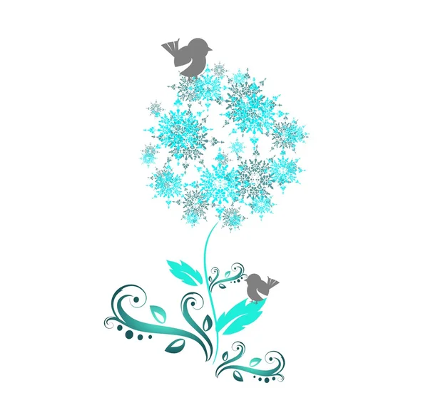 Замороженный цветок с птицами — стоковое фото