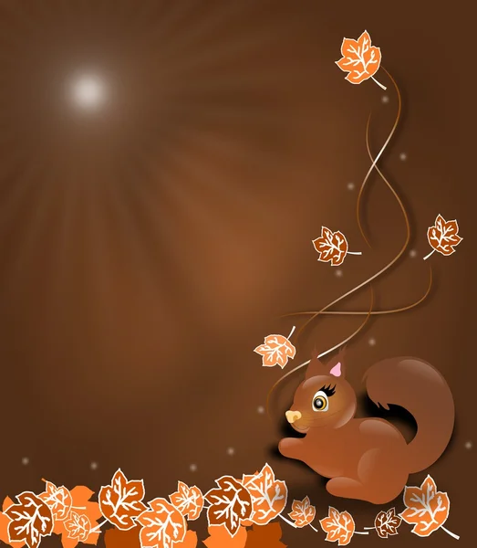 Herbst Hintergrund mit Eichhörnchen — Stockfoto