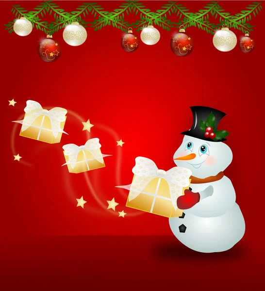 Weihnachtskarte mit Schneemann — Stockfoto
