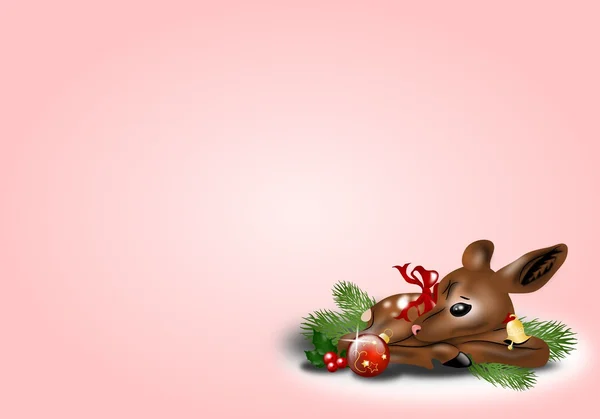 Natale sfondo rosa con cerbiatto — Foto Stock