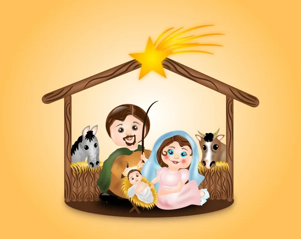 Virgin Mary, St. Joseph and baby Jesus in creche — Stock Photo, Image