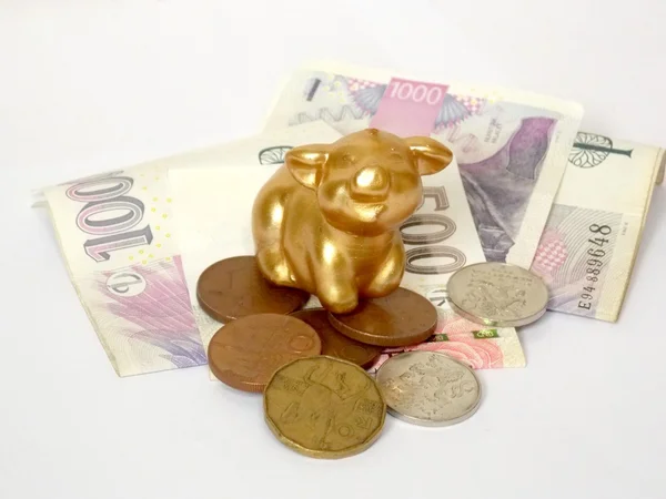 Χρυσή γουρούνι με γουρούνι Lechon χρήματα — Φωτογραφία Αρχείου