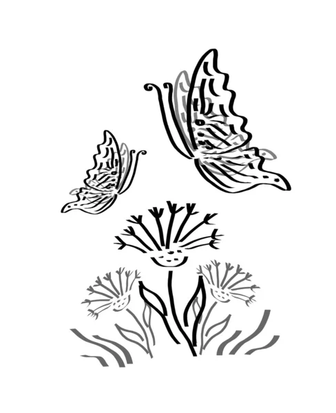 Бабочки с цветами — стоковое фото