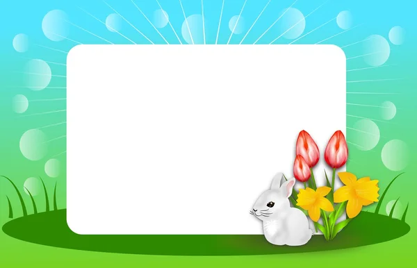 Glad våren bakgrund med tomt vitt bord — Stockfoto