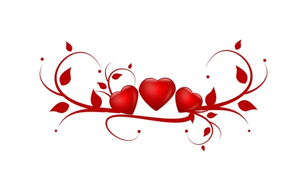 Üç kırmızı kalpler süsler — Stok fotoğraf
