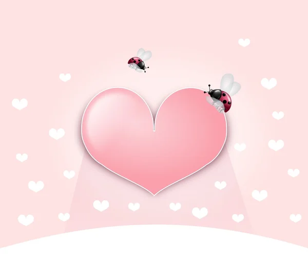 Coração rosa com joaninhas — Fotografia de Stock