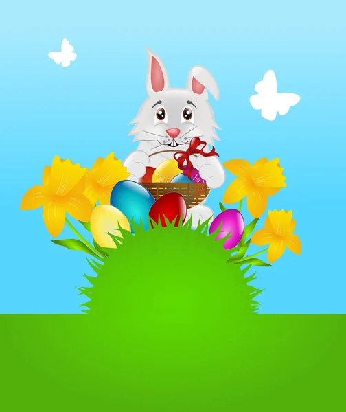 Tło Wielkanoc z królika i kwiaty — Zdjęcie stockowe