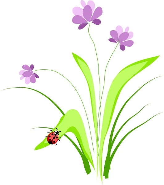 Fleur avec coccinelle — Image vectorielle