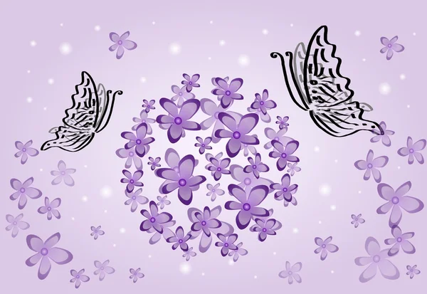 Purple flowers with butterflies — Stock Photo, Image