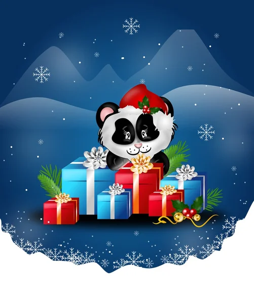 Christmas panda with gifts — Stock Photo, Image