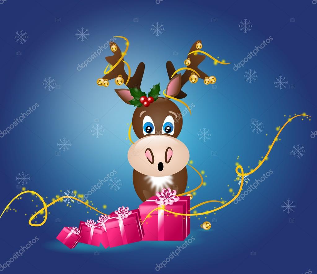 Reindeer with jingle bells and gifts Stock Photo by ©sidliks 88109256