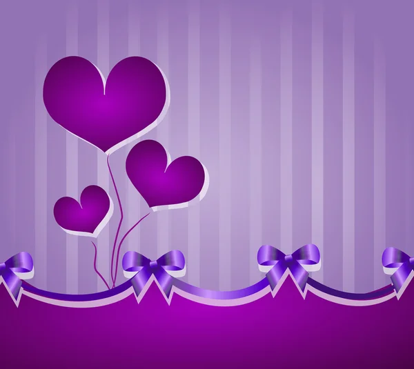 Fondo púrpura con cintas y corazones —  Fotos de Stock
