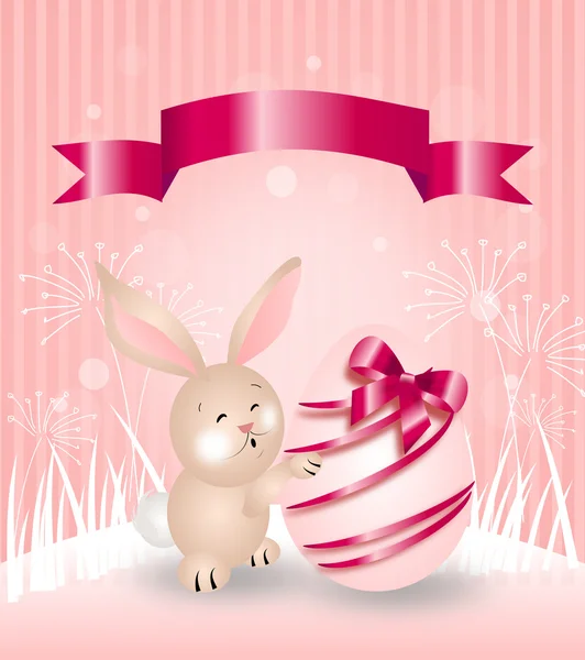 Różowy królik wielkanocny pozdrowienie — Zdjęcie stockowe