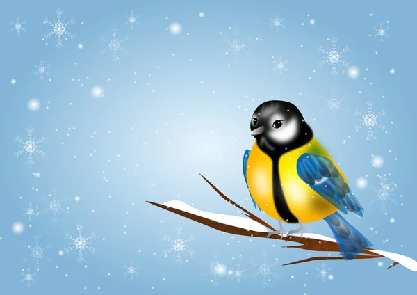 Chickadee auf winterlichem Hintergrund — Stockfoto