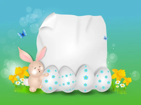 Påsk bakgrund med kanin och påsk ägg — Stockfoto
