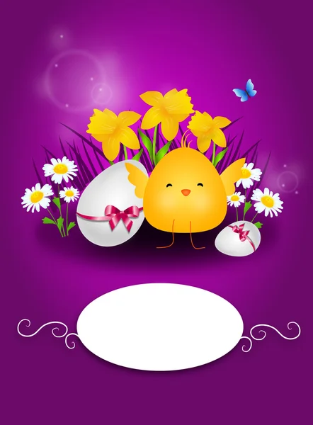复活节的背景与鸡和复活节鸡蛋 — 图库照片