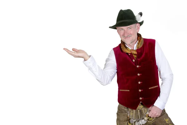 Portrait of bavarian man holding up his hand — Stock Photo, Image