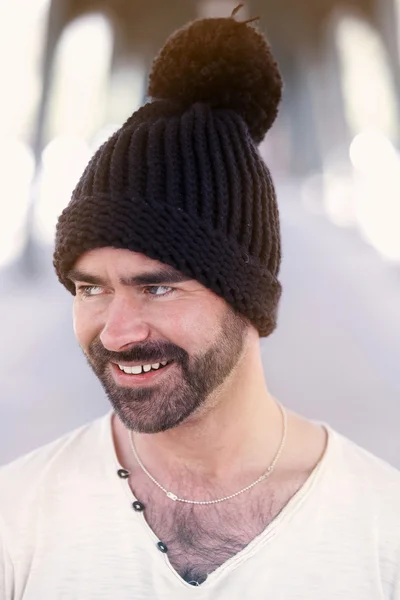 Portrait of man with knitted hat — Stock Photo, Image