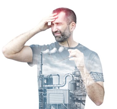 adam baş ağrısı ve fabrika ile çift pozlama