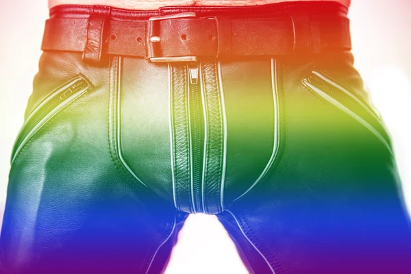 yakın çekim Eşcinsel gurur için gökkuşağı renkleri ile deri pantolon