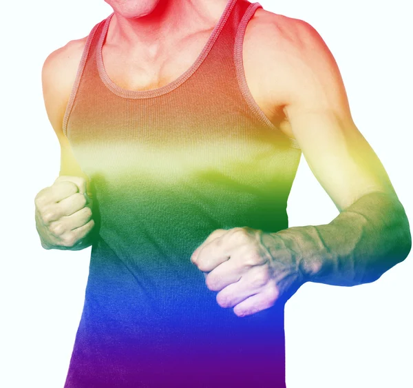 Eşcinsel gurur için gökkuşağı renkleri ile erkek gövde — Stok fotoğraf