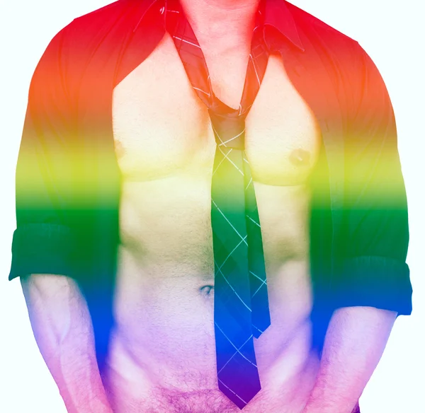 Kaslı erkek gövde ve gökkuşağı renkleri Eşcinsel gurur için — Stok fotoğraf