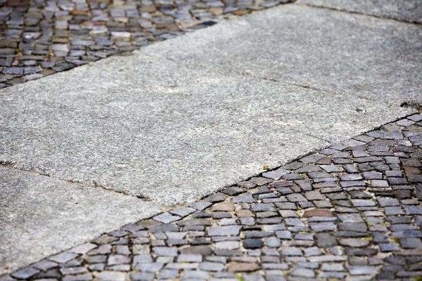 Sidewalk with gray square cobble stones — Stock Photo, Image