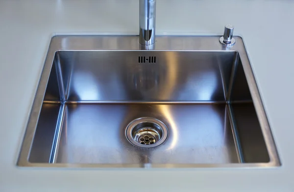 close up of stainless steel kitchen sink