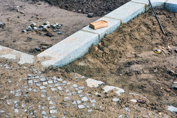 Close Road Construction Site Cobblestones — Stock Photo, Image