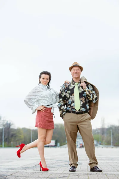 Portrait Couple 1980S Style Standing Street Posing — Stock Photo, Image