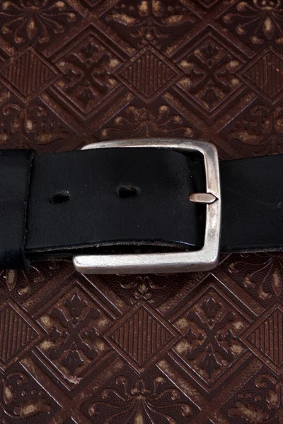 Close Old Belt Buckle Leather Surface — Stock Photo, Image