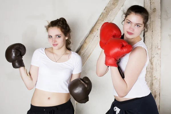 Two girls as boxers — Stock Photo, Image