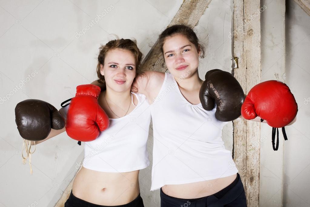 two girls as boxers