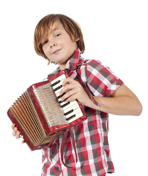 Jongen speelt accordeon — Stockfoto