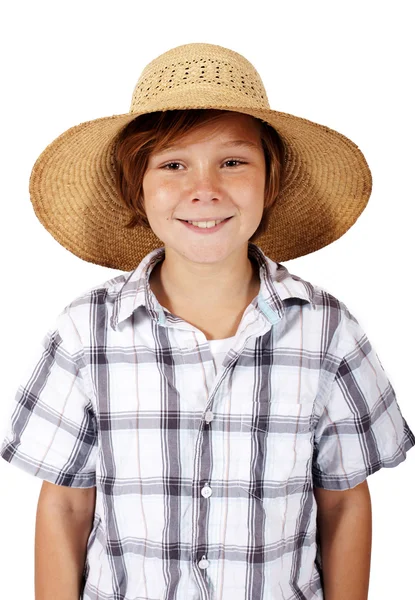 Menino com chapéu está sorrindo — Fotografia de Stock