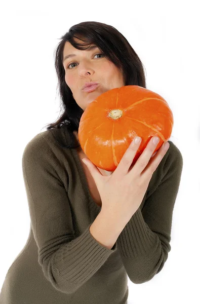 Woman with pumpkin — Stock Photo, Image