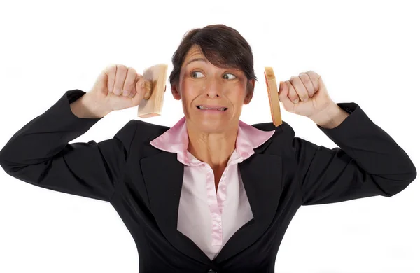 Mulher com selos de borracha — Fotografia de Stock